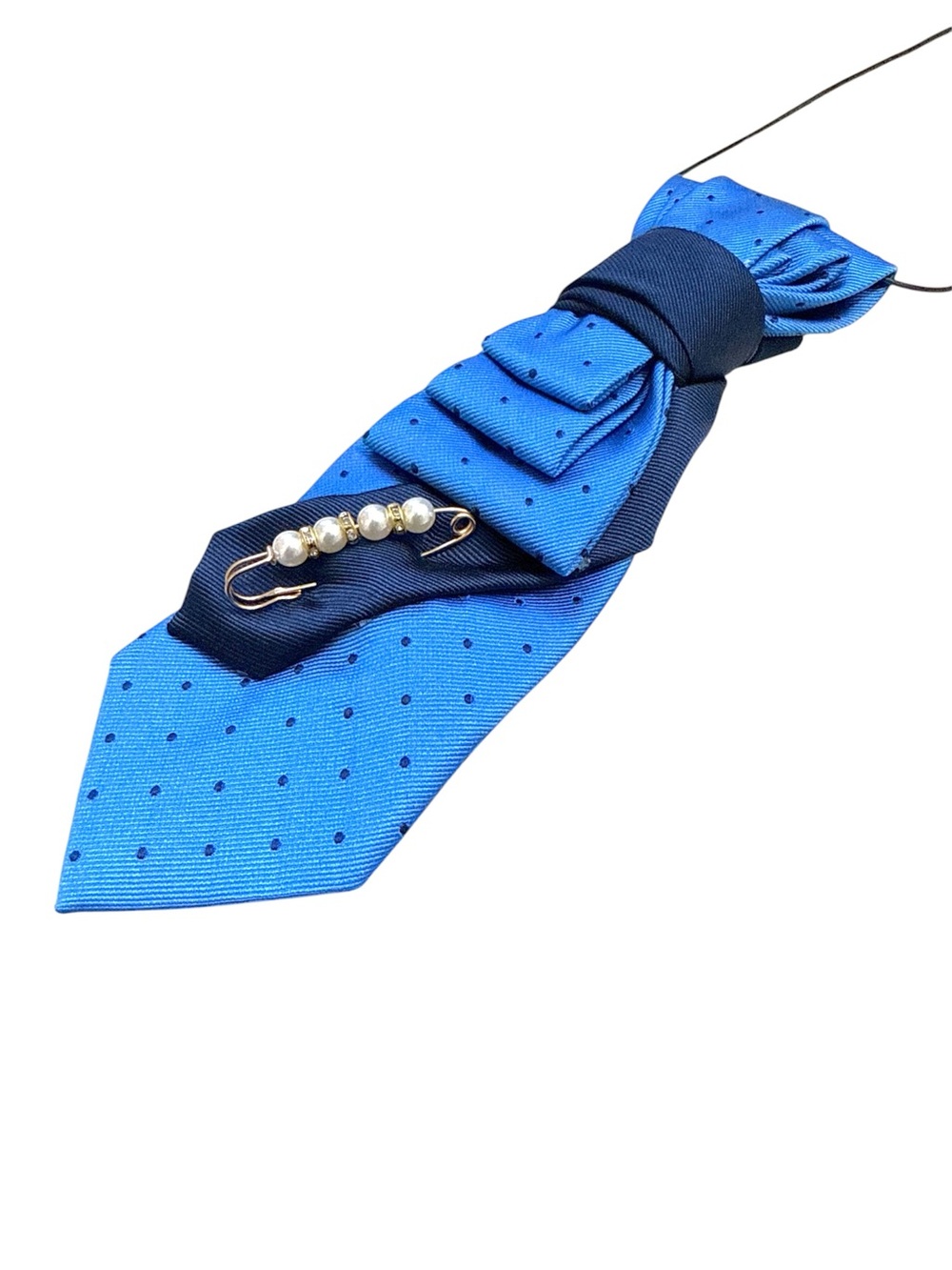 Handcrafted Classic Blue Polka Dot Tie Necklace with Navy Accent